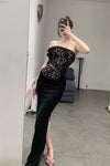 OUDE WAAG lace stitching tube top top OW-23SS-TP01 black